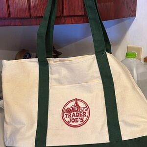 Trader Joe's Cream and Green Tote Bag